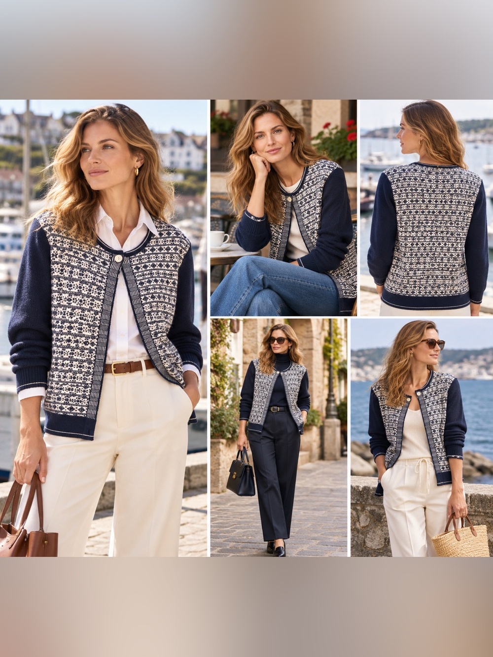 Navy Patterned Fair Isle Cardigan Jacket